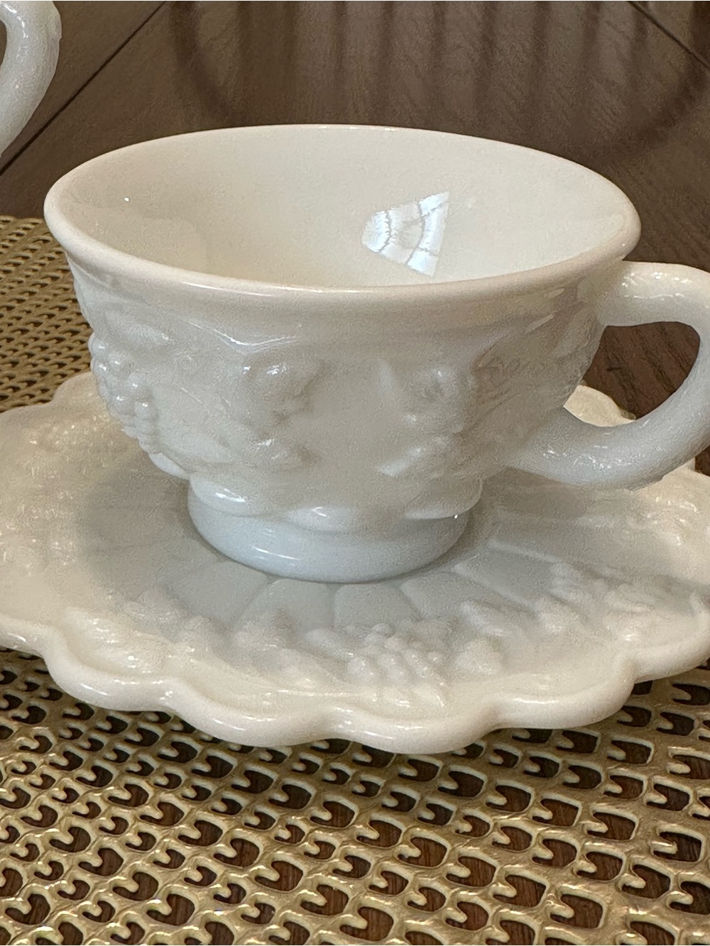 Vintage Westmoreland, Milk Glass, Grape Panel Cup & Saucer Set.